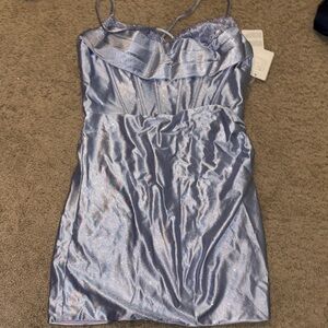 Elegant Blue Satin Prom Dress